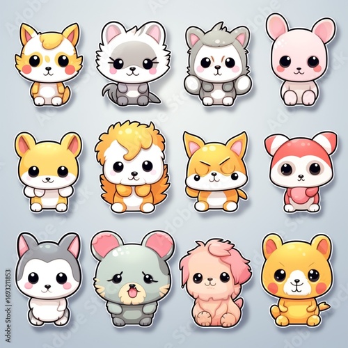 Set of Nine Cute Kawaii Hamster and Rodent Characters