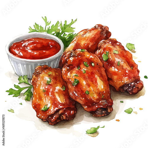 Chicken Wings, watercolor clipart vector, isolated on a white background.