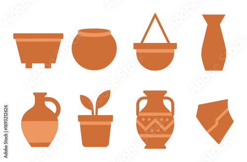 Ceramics pottery silhouette icon set. featuring vases, planters, urns, pots, and decorative vessels.
