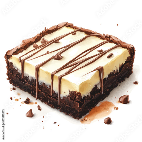 watercolor vector of Cheesecake Brownie, isolated on a white background.