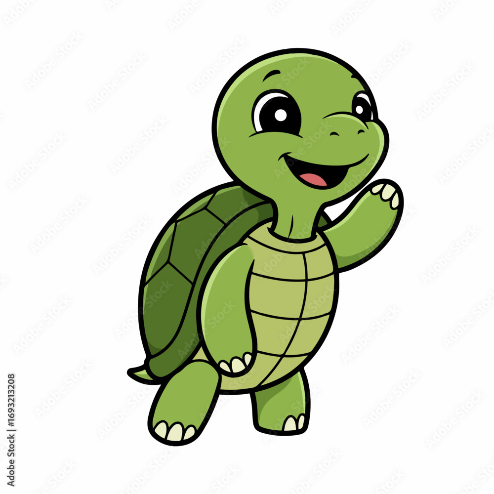 Fototapeta premium Friendly cartoon turtle waving hello with a big smile