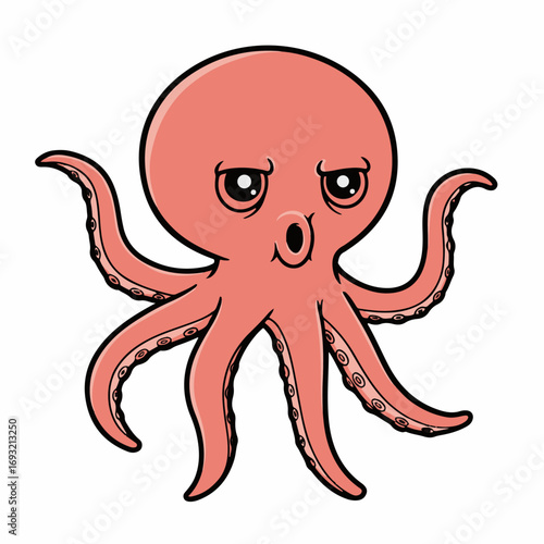 Surprised cartoon octopus character expressing shock with wide eyes