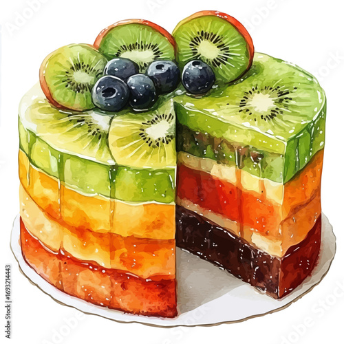 Cassata, watercolor drawing vector, isolated on a white background.