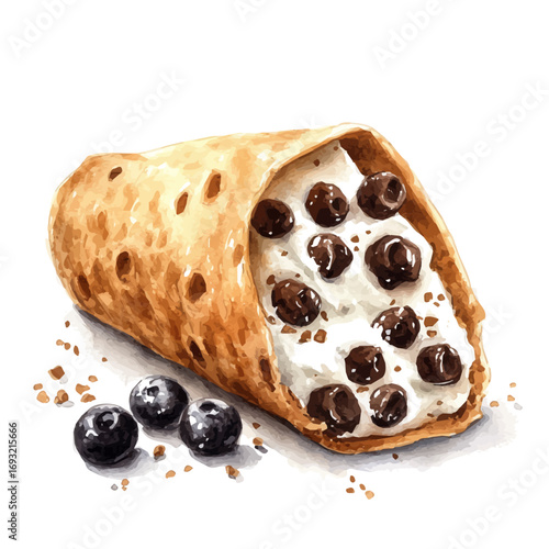 watercolor vector of Cannoli, isolated on a white background.