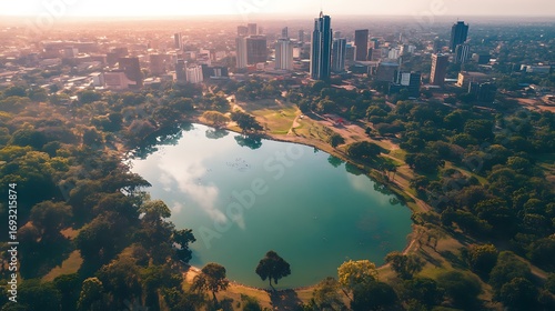 Stunning aerial view of Lusaka city skyline with green central park picture