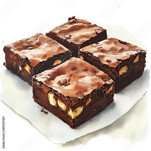 Brownies, watercolor vector, isolated on a white background.
