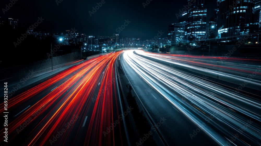 Fototapeta premium Night city expressway lights trails