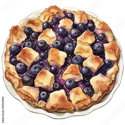 Blueberry Cobbler, watercolor clipart vector, isolated on a white background.