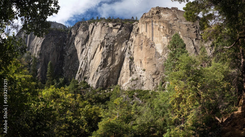 Naklejka premium Massive mountain cliffs and forest