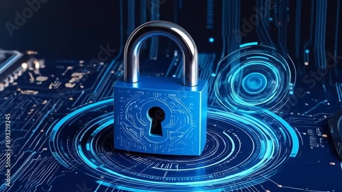 Wallpaper Mural Digital security concept with padlock on blue circuit board background abstract technology showing Torontodigital.ca