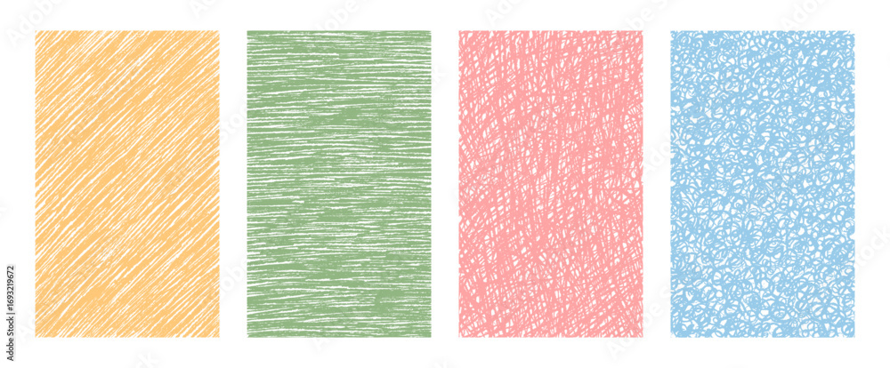 Fototapeta premium Pastel chalk rectangle box abstract set with organic scribble pattern. Background texture uses sketch and colorful graphic with text style. Modern template concept for creative decor and print.
