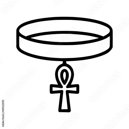 Isolated Ankh symbol pendant on black line art choker necklace icon
