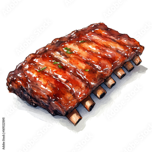 watercolor vector of BBQ Ribs, isolated on a white background.