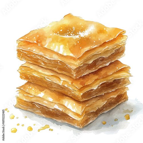 Baklava, watercolor drawing vector, isolated on a white background.