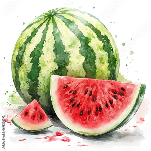 watercolor vector of Watermelon, isolated on a white background.