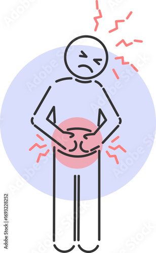 Icon representing a person with severe abdominal pain and physical discomfort