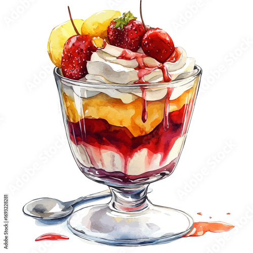 Trifle, watercolor painting vector, isolated on a white background.