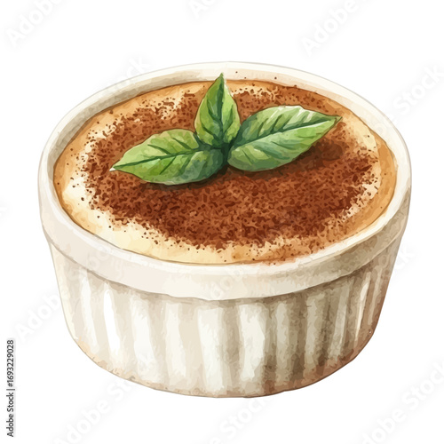 Tiramisu, watercolor painting vector, isolated on a white background.