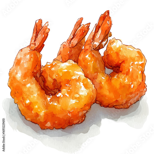 Tempura, watercolor illustration vector, isolated on a white background.