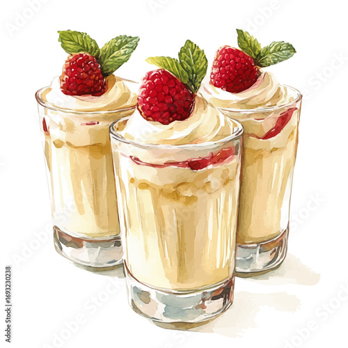 Tapioca Pudding, watercolor drawing vector, isolated on a white background.