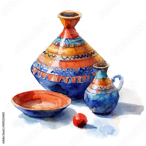 Tagine, watercolor clipart vector, isolated on a white background.