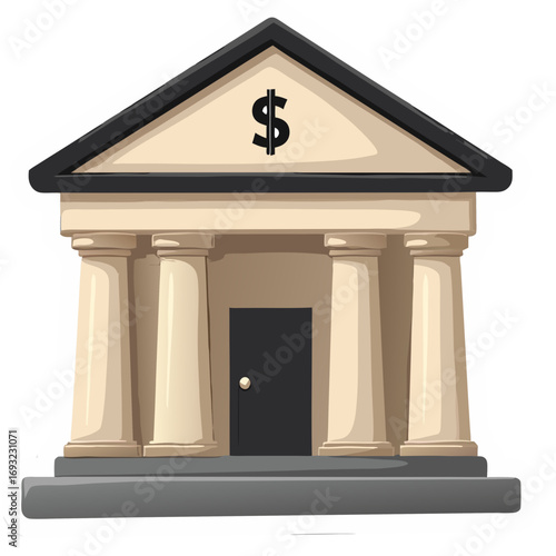 Classic Bank Building with a Dollar Sign on Top Symbol of Finance, Savings and Economic Stability