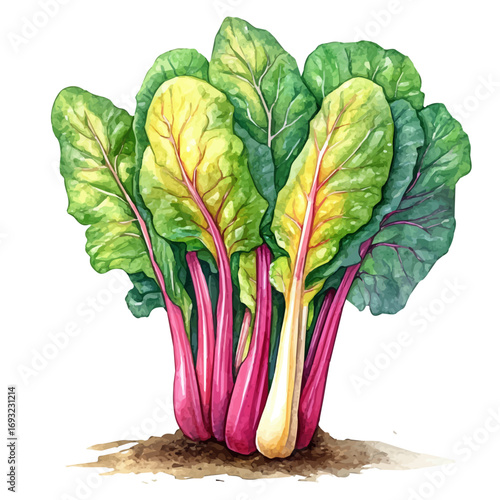 Swiss Chard, watercolor painting vector, isolated on a white background.