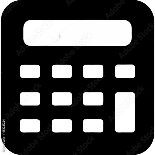 Black and white icon of a calculator, representing financial calculations, data analysis, and mathematical operations for business and educational purposes