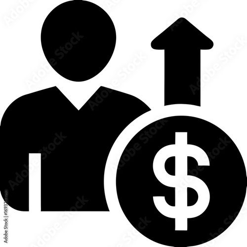 Financial Growth Person and Dollar Sign with Upward Arrow - Symbolizing Business and Investment Progress