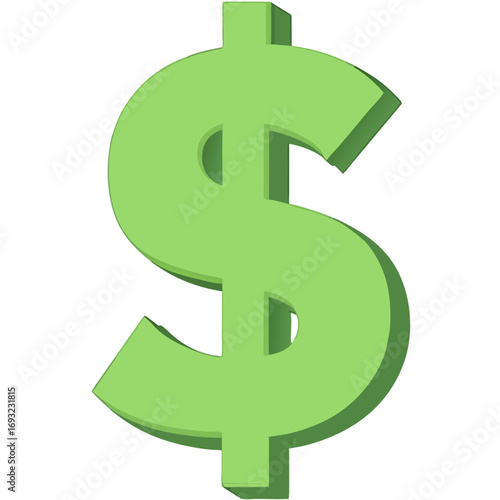A vibrant three-dimensional green dollar symbol, representing finance, economic prosperity, wealth, and monetary value. This iconic graphic embodies growth and commerce