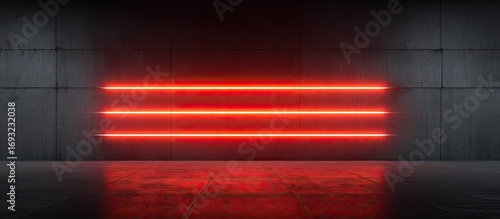 Red Neon Lights in a Dark Concrete Room