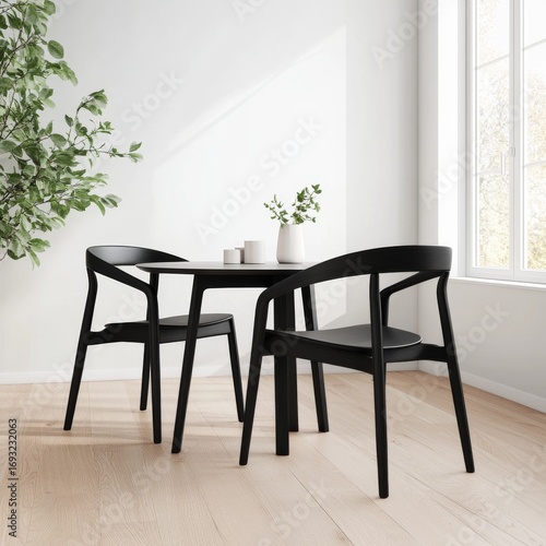 Wallpaper Mural Minimalist Dining Area Black Table and Chairs with Greenery, Interior , Furniture Torontodigital.ca