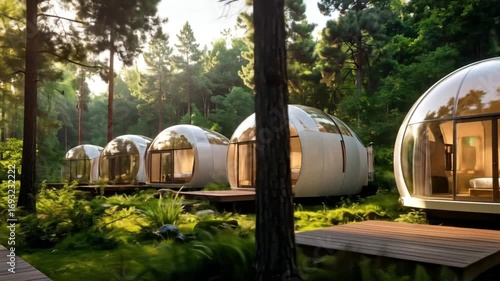 Luxury Glamping Experience: Modern Dome-Shaped Cabins Nestled in a Serene Forest