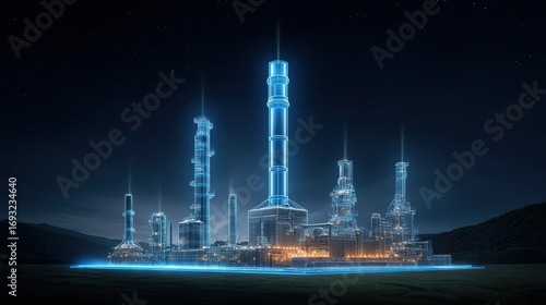 Futuristic Refinery: Energy, Industry, Night, Clean, Technology