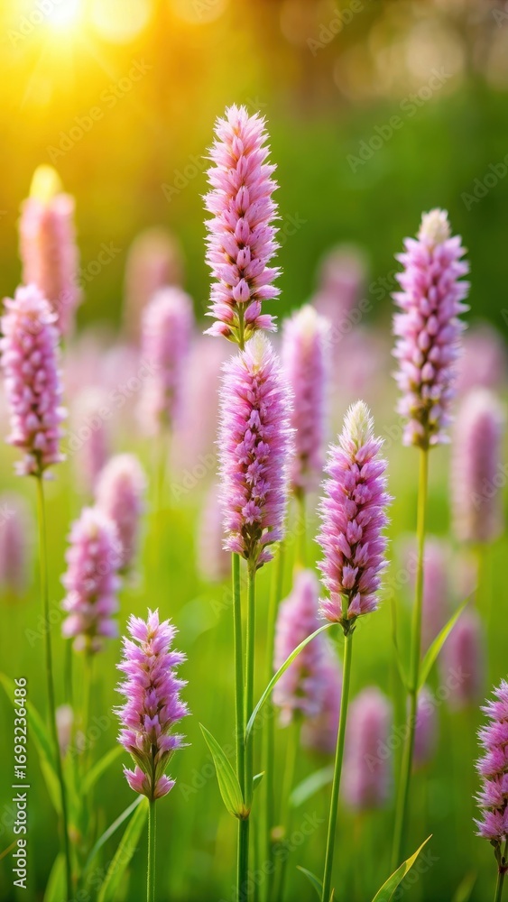 Fototapeta premium Bistort flowers in a lush meadow