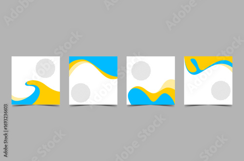Collection of modern abstract graphic design templates with fluid blue and yellow wave patterns