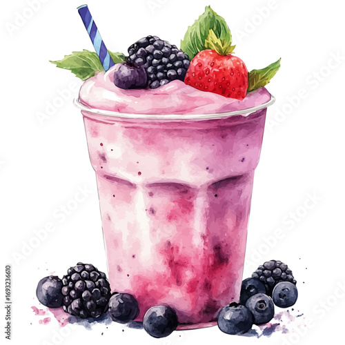 Smoothie, watercolor drawing vector, isolated on a white background.