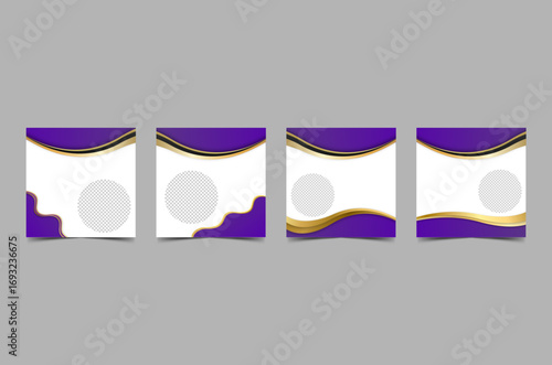 Abstract purple and gold wavy design elements for social media templates