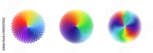 Color scheme circles. Color palette vector illustration. Colors spectrum wheel. Rainbow round diagrams. Complementary colors mixing circular infographic.