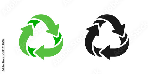 Recycling vector icon set. Recycle arrows vector illustration. Recycling arrows illustration. Recycle symbol
