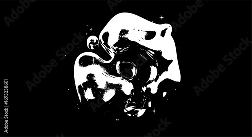  chrome holographic fluid shapes and stars. Abstract liquid mercury metallic icon.  rendering aluminum gradient shape design . Brutalist futuristic style, melted substance on black background