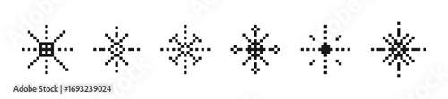 Snowflake icons for digital interface in pixel style. Set of snowflakes or winter icon in pixel art. Pixel snowflakes vector illustration. Snowflakes in pixel art