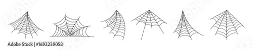 Halloween decor, spider cobweb, hand drawn vector illustration. Spiderweb vectors. Set of spider web for Halloween. Halloween cobweb frames and borders. Spiderweb elements