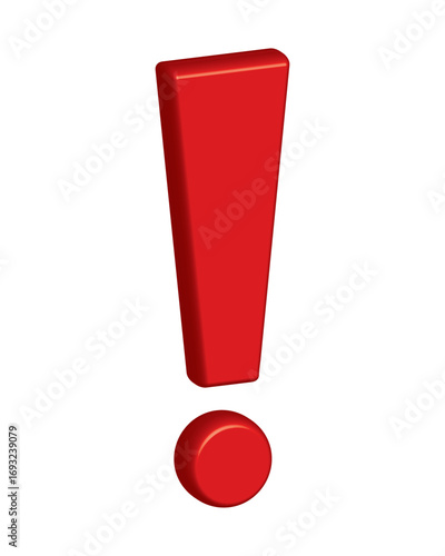 3d Red exclamation - caution icon vector design template. Red glossy 3d exclamation warning sign, attention, alert symbol isolated on a white background.