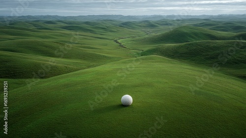 Solitary sphere in lush landscape