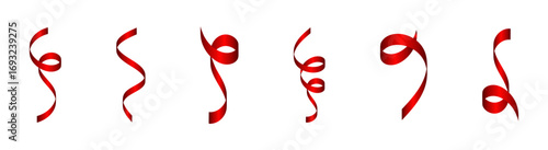 Red ribbon bow vector collection. Decorative gift wrap set.