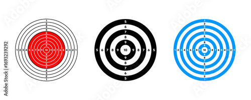 Target for shooting with numbers vector collection. Bullseye aim symbol set.