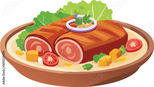 A dish of traditional Mexican enchiladas with red sauce and cheese. A vector illustration of a delicious and savory Latin American meal. Generative AI