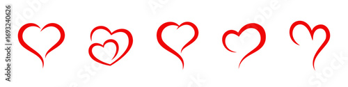 Heart doodle brush drawn set. Hearts sketchy valentine collection.