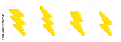 Lightning Bolt Pixel Art Icons. Pixel art Lightnings. Pixelated lightning bolt icons